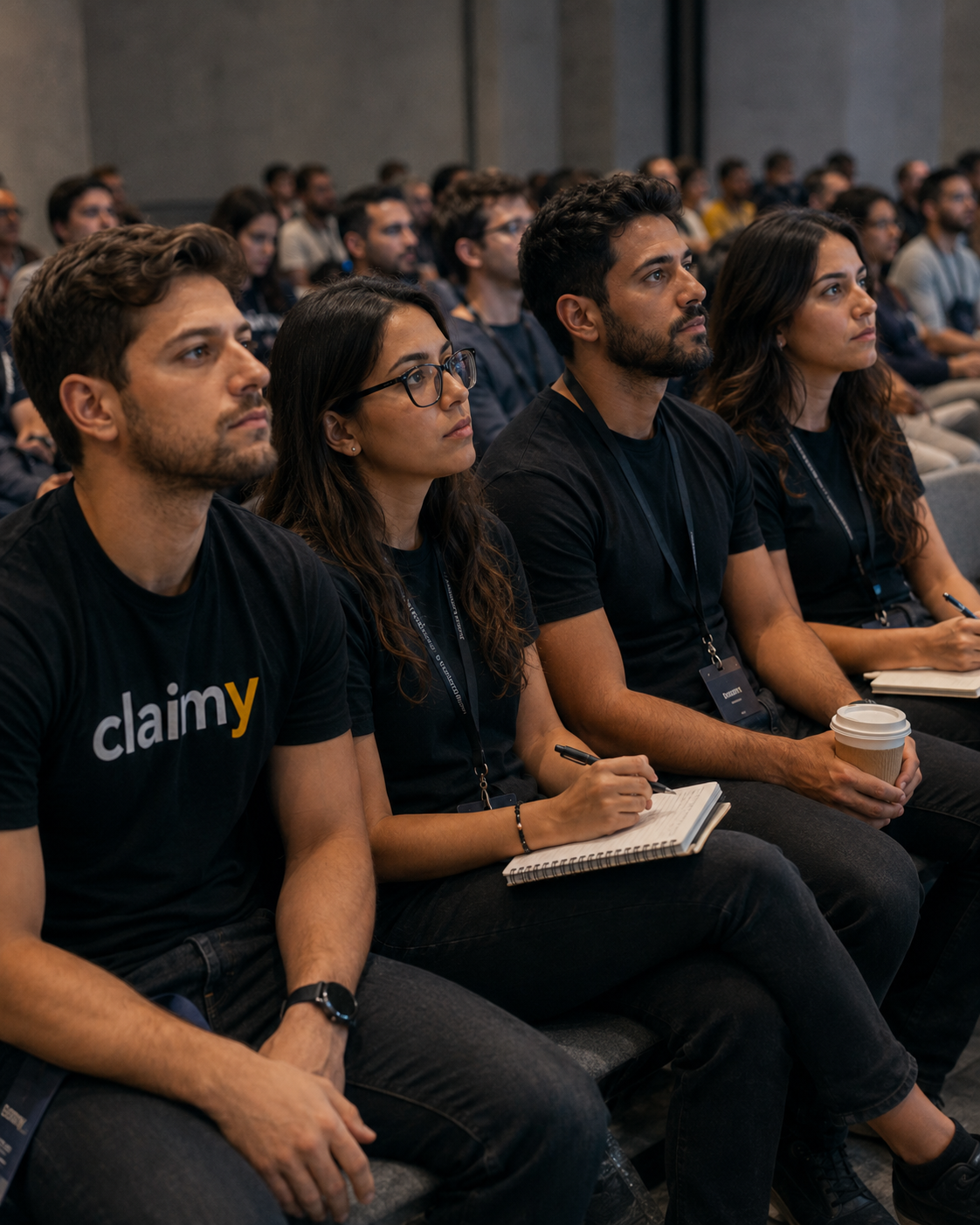 Equipe Claimy na plateia de um evento de tecnologia