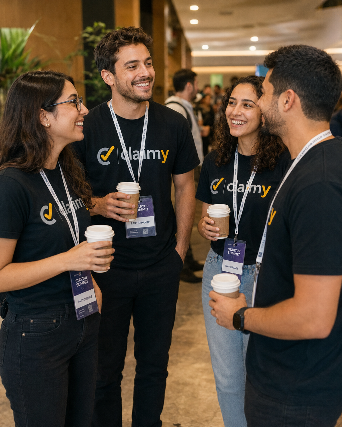 Equipe Claimy em um summit de startups conversando